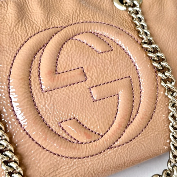 Gucci SoHo Small Tan Patent Leather Top Zip Chain Strap Tassel Shoulder Bag - Picture 7 of 17